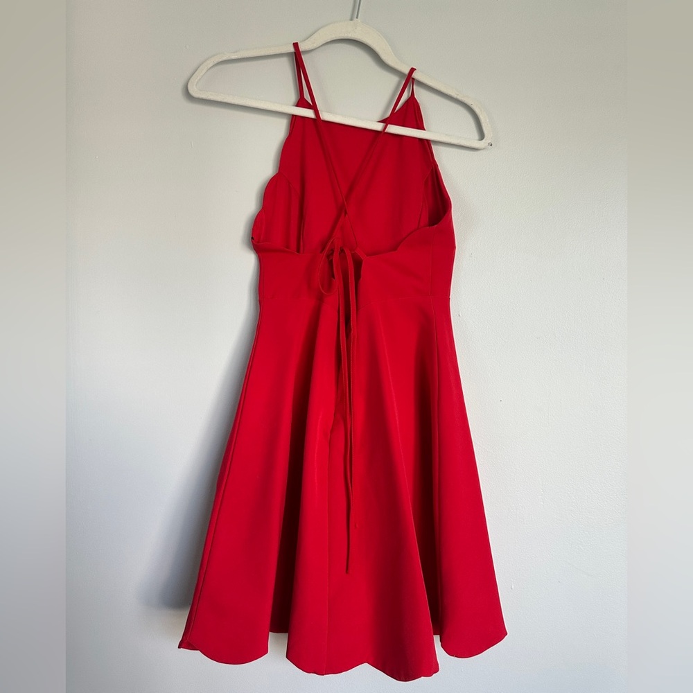 Lulu's Red Scalloped Adjustable Spaghetti Strap Open Back Mini Dress - Picture 2 of 8